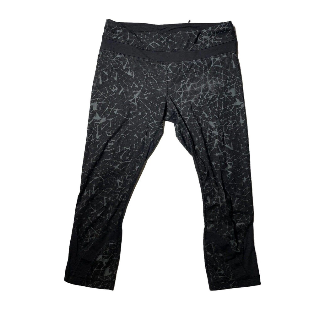 Lululemon Run Inspire Crop Leggings Womens 8 Black White‎ Run Yoga Pants Pocket
